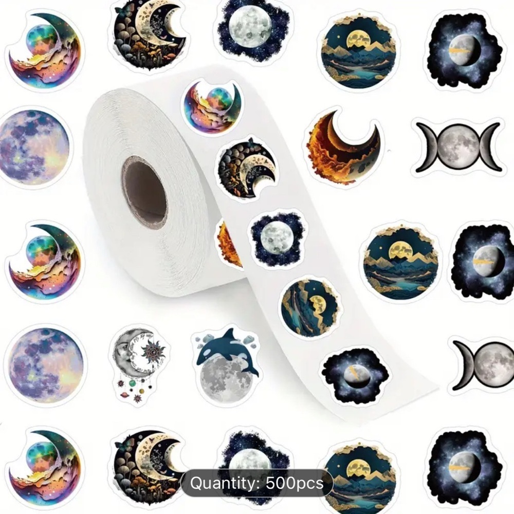 PRICE IS FIRM - Roll of 500 Moon (10 different design) Stickers